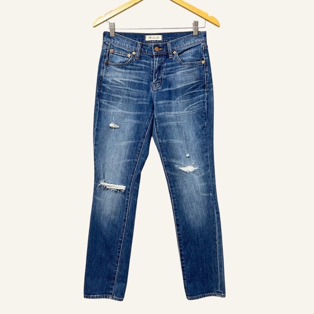 Madewell Slim Boyjean Distressed Jeans Size 24 Medium Wash Bleached